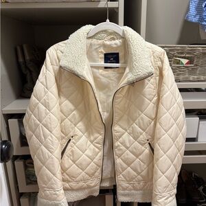 U.S. Polo Assn. Cream Quilted Jacket with Sherpa Collar